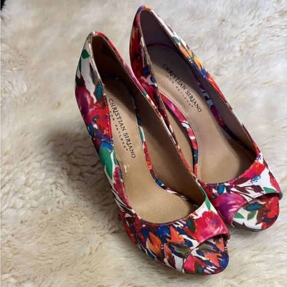 christian siriano floral peep toe heels size 8 - Picture 2 of 11
